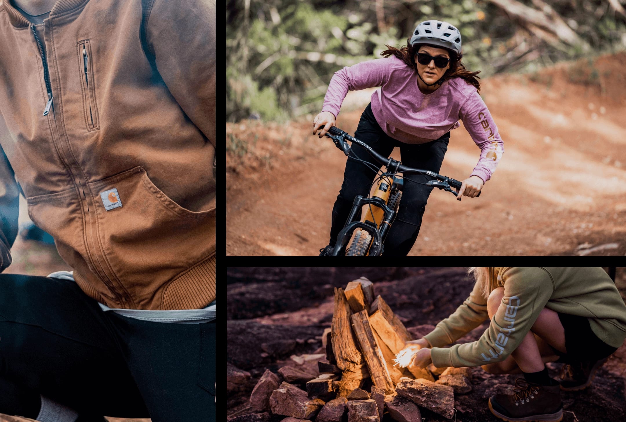 Photo collage of people doing outdoor things for Carhartt